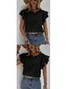 European & American Women's Casual Summer Round Neck Ruffle Batwing Short Sleeve Top