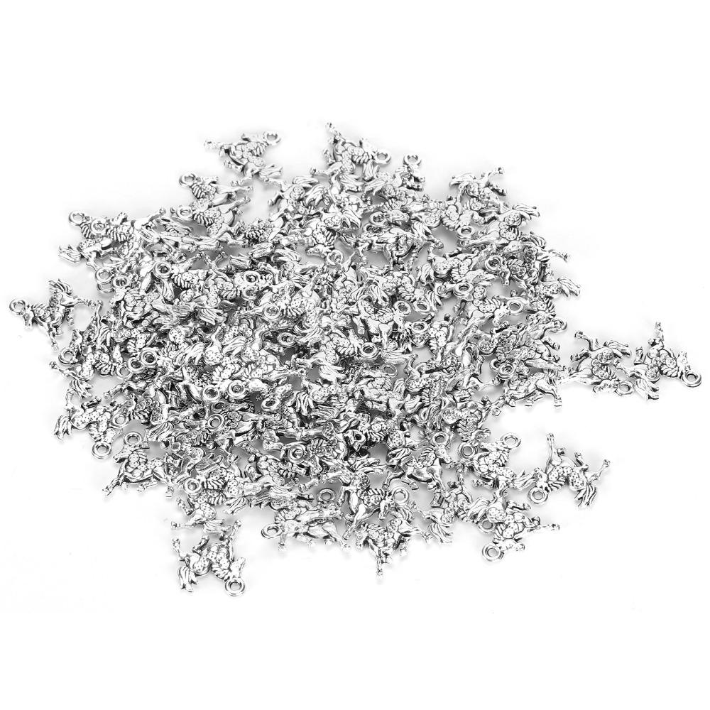 100pcs Silver Alloy Pendant Perforated Horse Keychain Pendant Horse Pendant Earring Making