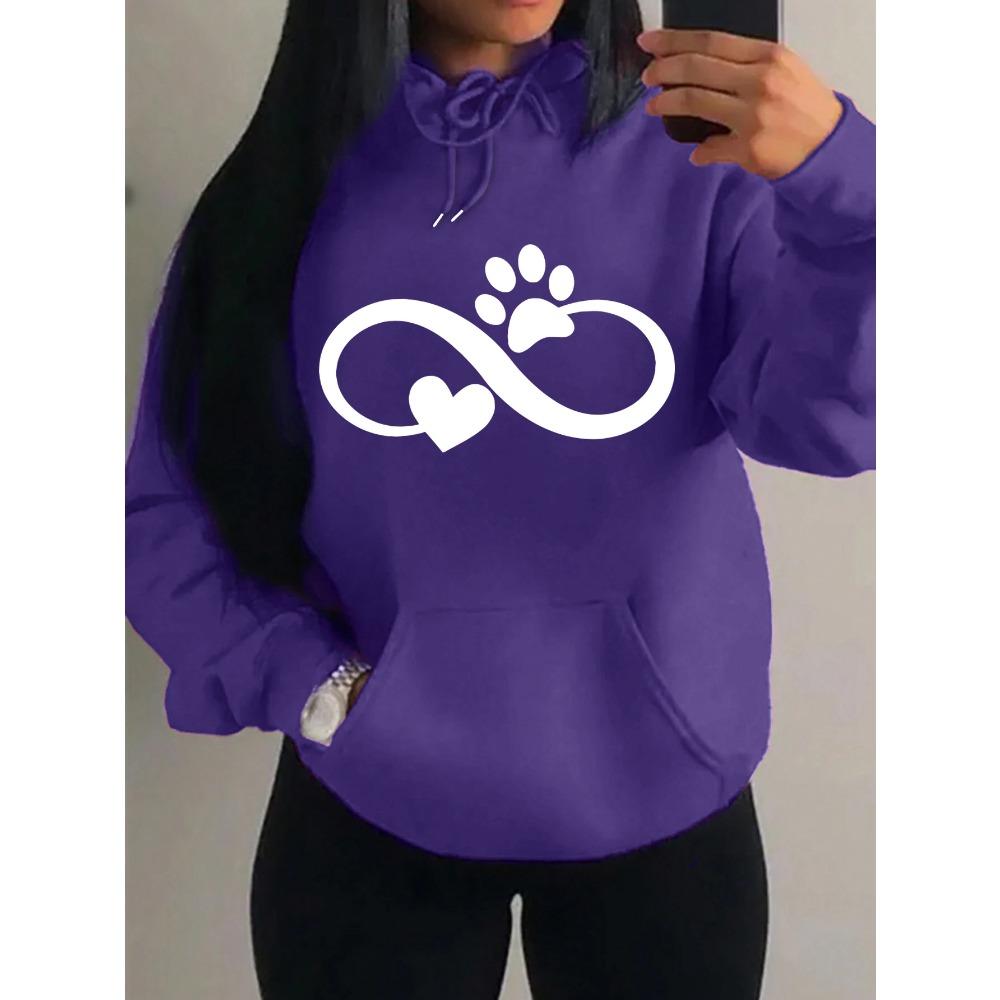 Creative Cat Palm And Love Creative Design Heart Pattern Hoodies Women Fashion Casual Hoody Streetwear Loose