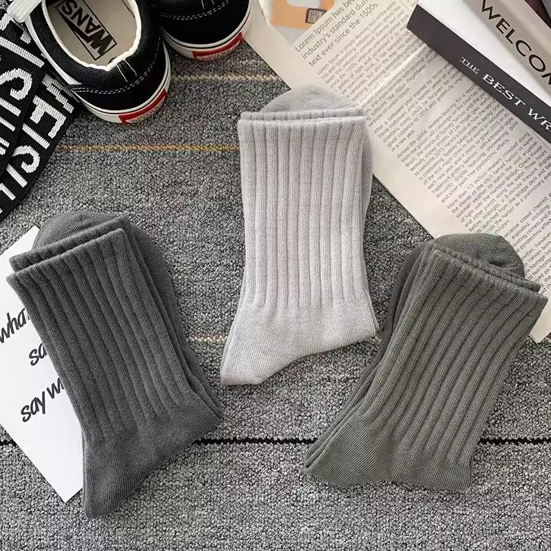 Soft Cotton Socks Men Women Solid Black White Breathable High Quality Sport Socks Spring Summer Male's Business Mid-tube Sock