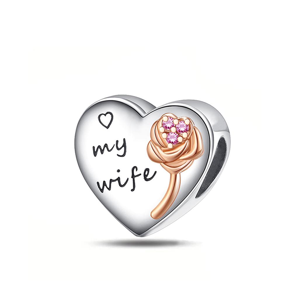 Sparkling Rose Gold Pavé Triple-Row Beads Pink Gem Entwined Hearts Charm Fits Brand Bracelet For Copper Necklace