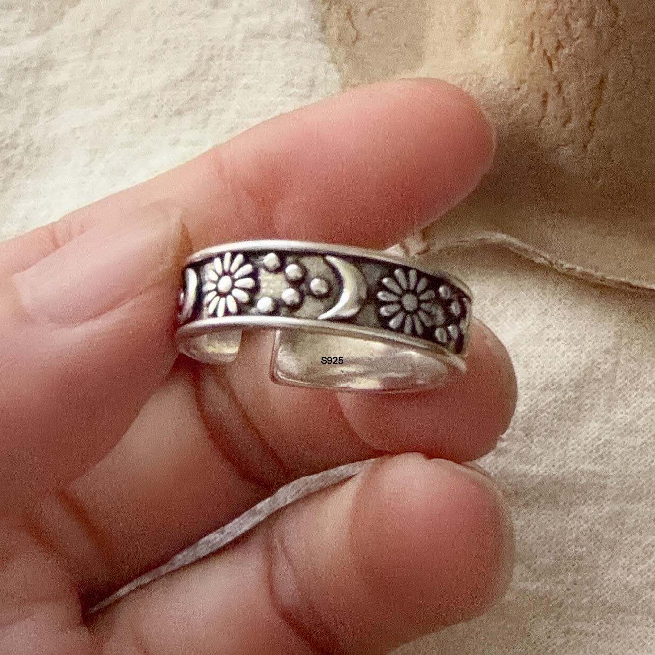 

925 Sterling Silver Rings For Women Geometric Fine Jewelry Finger Adjustable Vintage Flower Stone Ring For Party Birthday Gift resizable