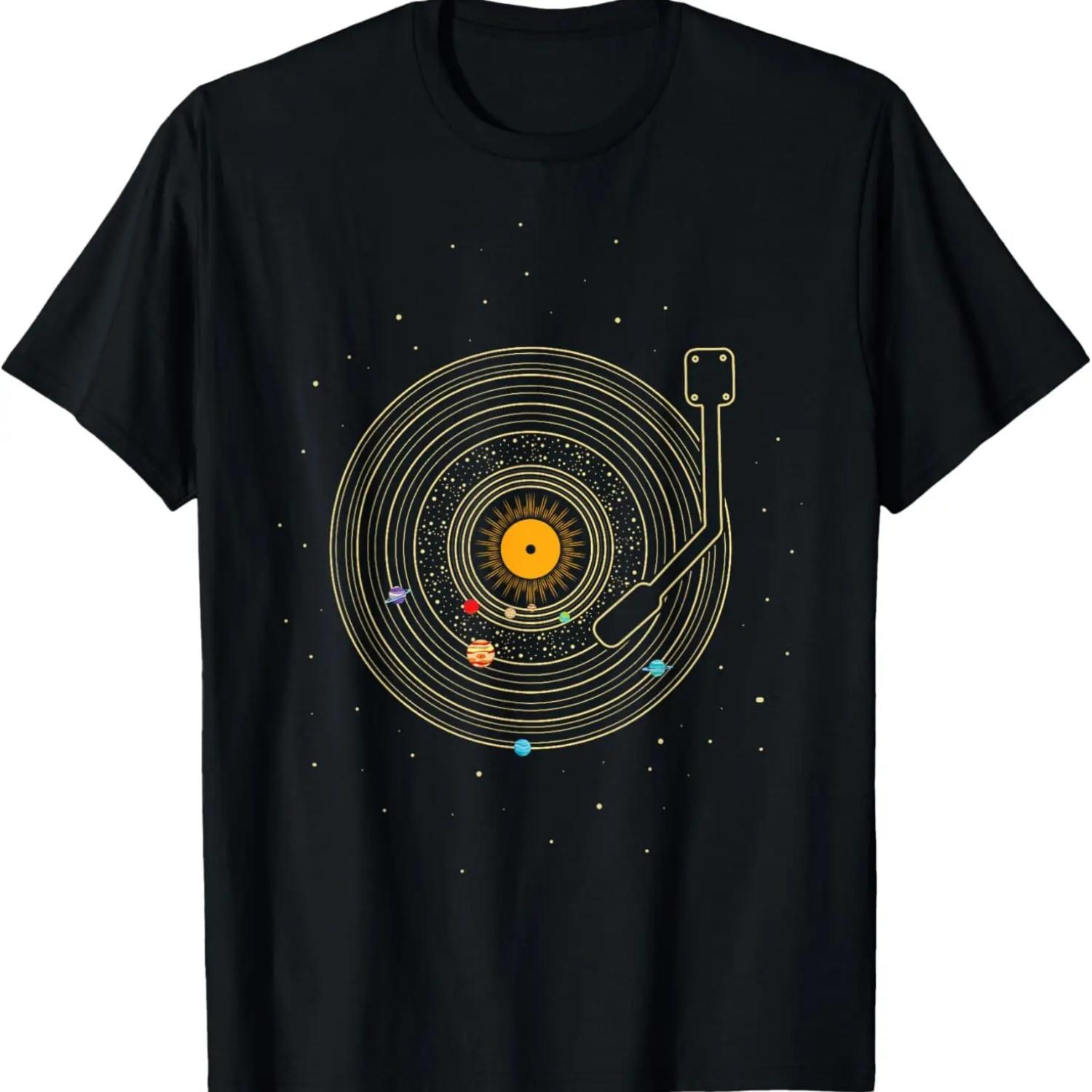 Vinyl Record Solar System Space & Planets _ Science & Music T-Shirt S чёрный