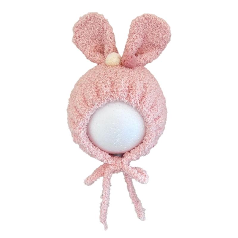 

Unisex Baby Cartoon Rabbit Knit Hat Furry Ear Kids Bonnet Headwrap Toddler Baby Nursery Knitted Hat Photo Props розовый
