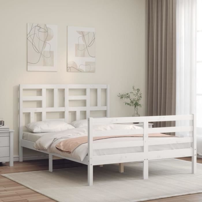 VidaXL Cadre de lit avec tête de lit blanc 120x200 cm bois massif 3194892