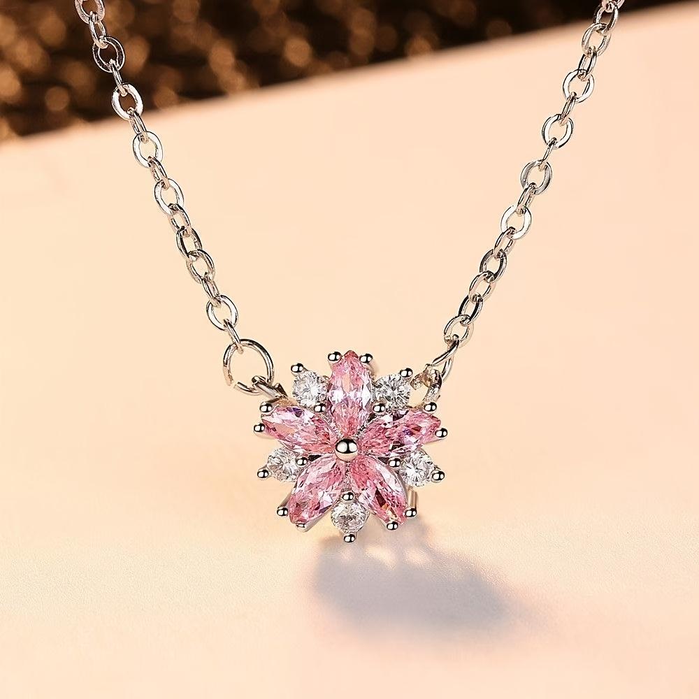 Three-piece fashion romantic cherry blossom synthetic zircon flower pendant necklace, earrings, and ring set suitable for girls