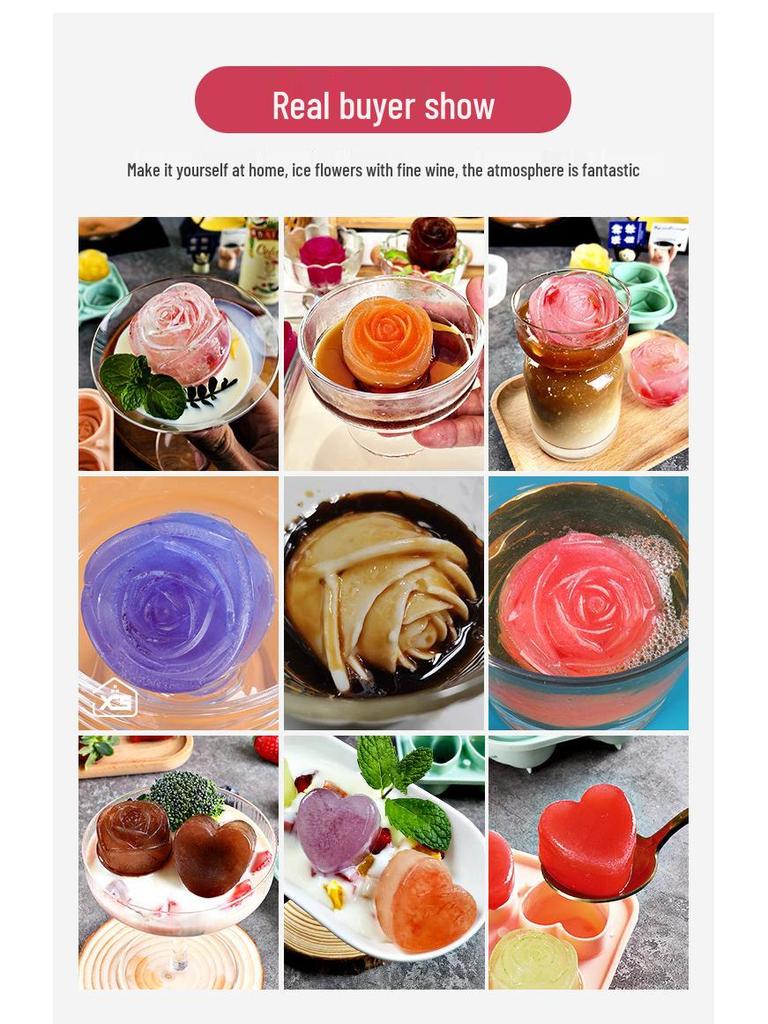 Food-Grade Silicone Rose Heart Ice Cube Mold for Whiskey