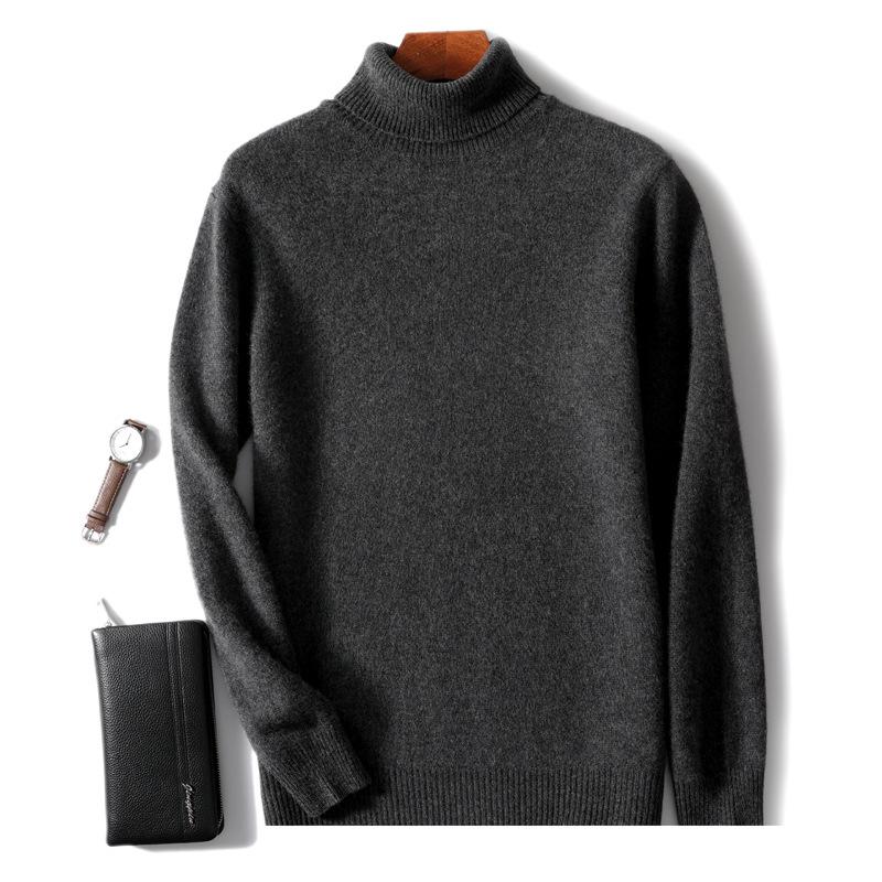 100% Pure Wool Men s High-Neck Thick Knit Sweater - 2024 Autumn/Winter Loose Cashmere Pullover Medium