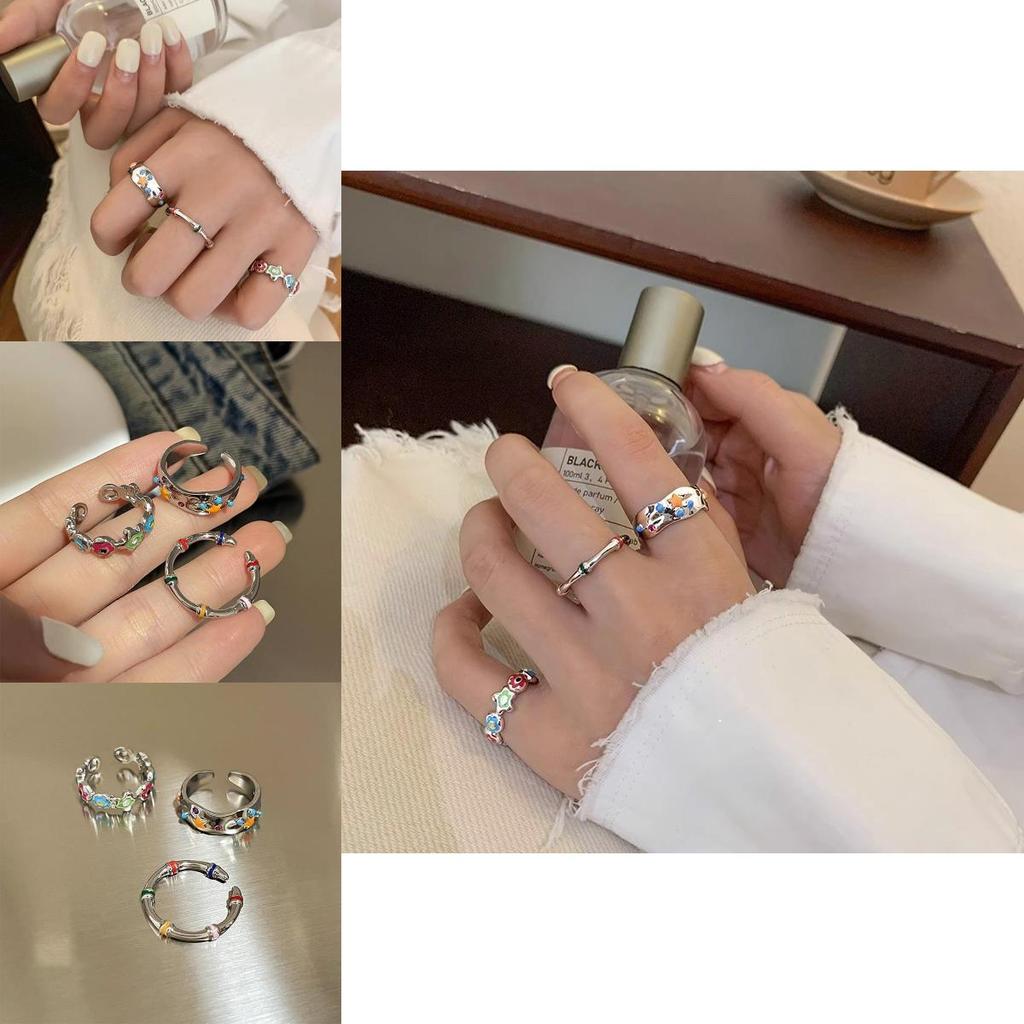 Elegant Geometric Design Colorful Flower And Star Ring For Trendy Women