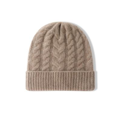 Kaschmir Herbst und Winter Neuer Stil Damen High-End Einfarbig Zopfmuster Verdickt Warm Mode Gestrickt Lässig Bündchen Mütze