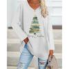Spring and Autumn V-neck 3D Christmas Theme Printed Top Fashionable Casual Long Sleeved Women's T-shirts