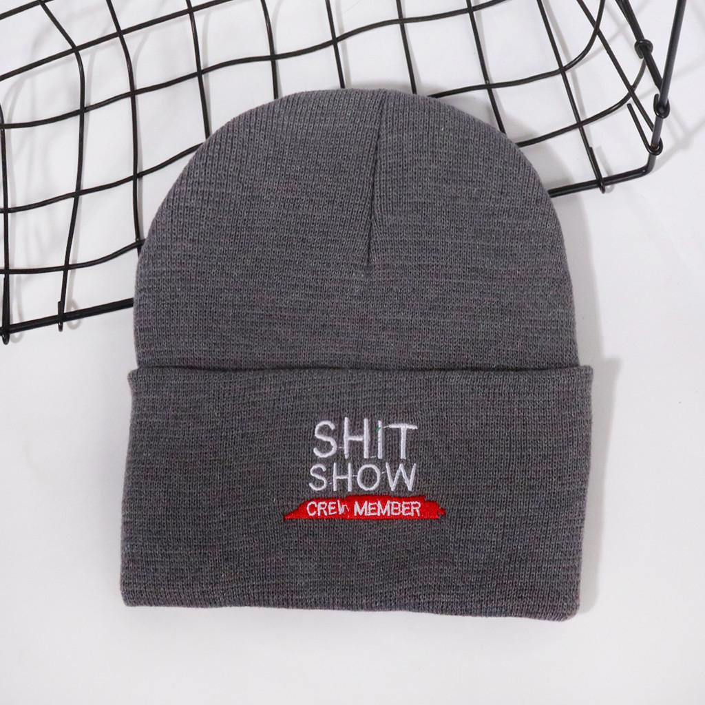 Hat With Knit Shit Show Letters Embroidered For Autumn Winter Fashion Warmth