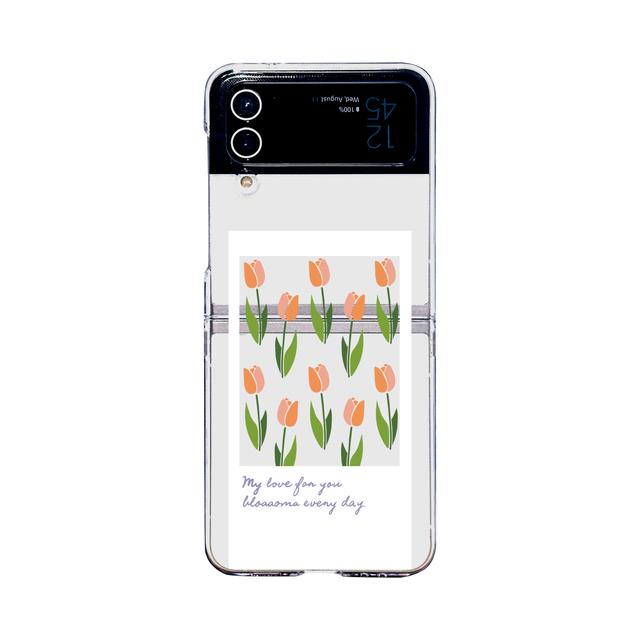 

Для Samsung Galaxy Z Flip 4 3 чехол оранжевый тюльпан с рисунком, прозрачный складной противоударный, прозрачная жесткая задняя крышка, аксессуары For Galaxy Z Flip 4