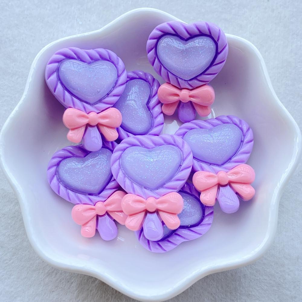 10Pcs New Cute Bow Shaped Heart-shaped Lollipop Flat Back Resin Cabochons Scrapbooking DIY Jewelry Craft Decoration Access