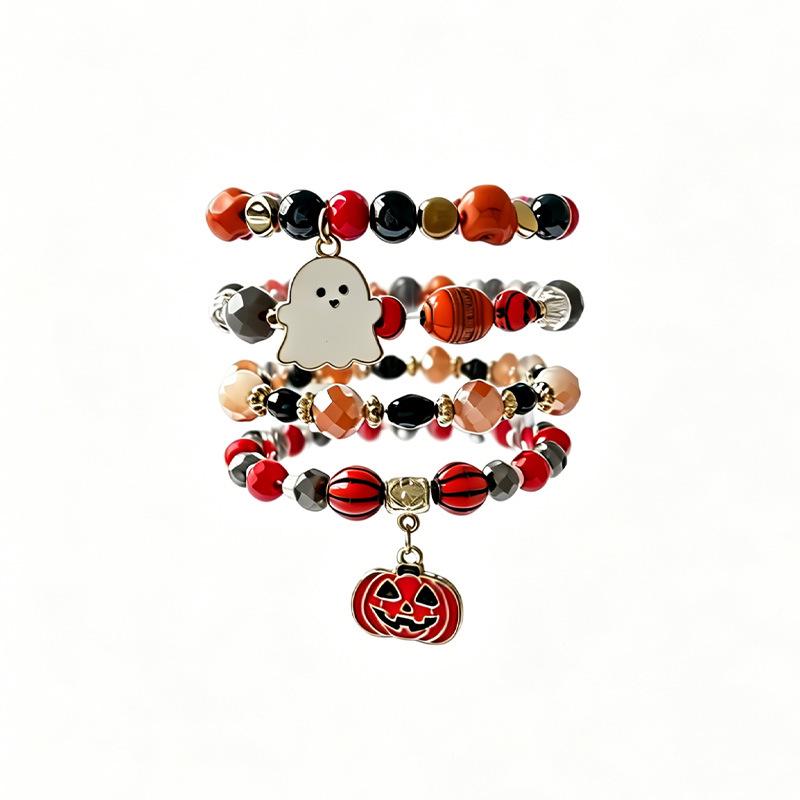 Personalized Halloween Bracelet with Ghost, Pumpkin, and Skull Pendants стиль 4