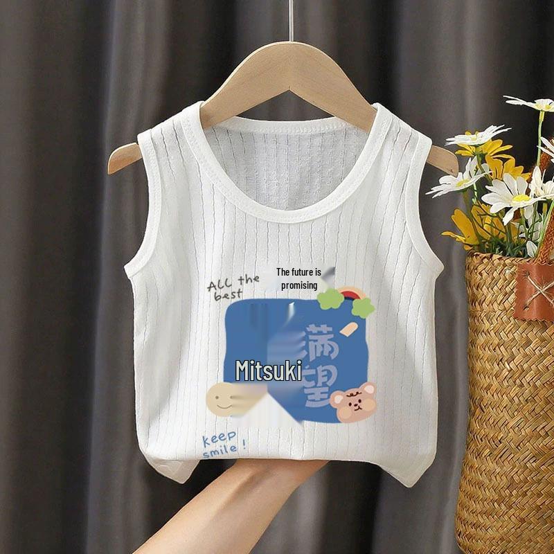 Children's Sleeveless Cotton Base Layer T-Shirt - Stylish White Vest for Boys and Girls