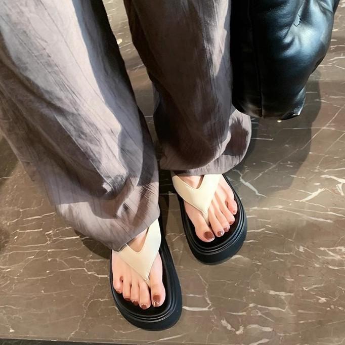 Sheepskin Version~ Casual Versatile Round Head Toe Thick Bottom Simple Flip-flops Women's Summer Outer Wear Cold Slippers