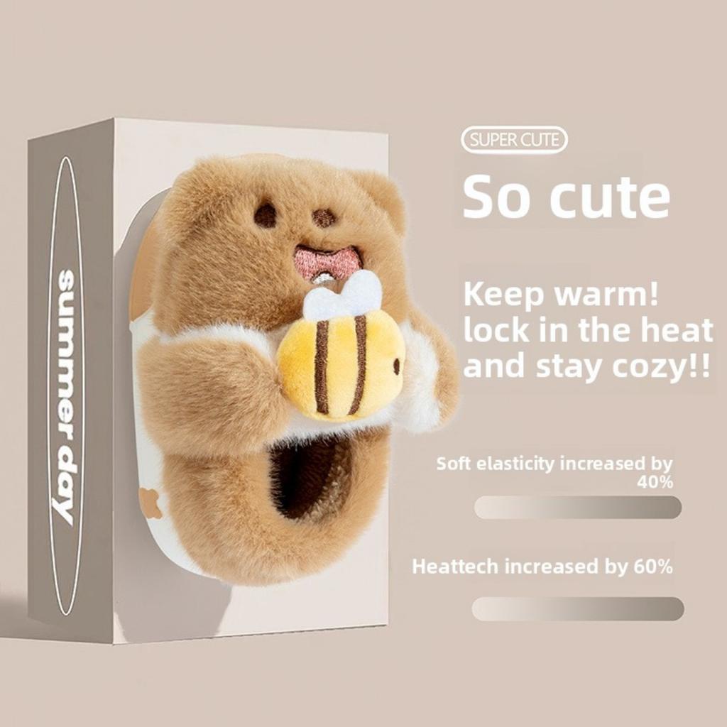 Children's Cotton Slippers In Winter Cartoon Cute Girl Plush Three-dimensional Rabbit, Children's Kindergarten Bag and Slippers