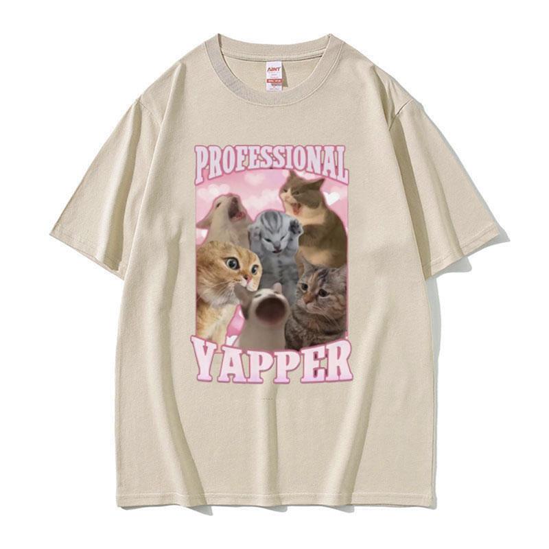 Professional Yapper Funny Tshirt Cute Kawaii Screaming Cat Meme Graphic Tshirts Men Women 100 Cotton Short Sleeve T Shirt Tops
