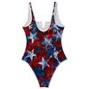 Women Swimsuit Tropical Print Bathing Suit V Neck Front Padded Quick Dry Swimwear