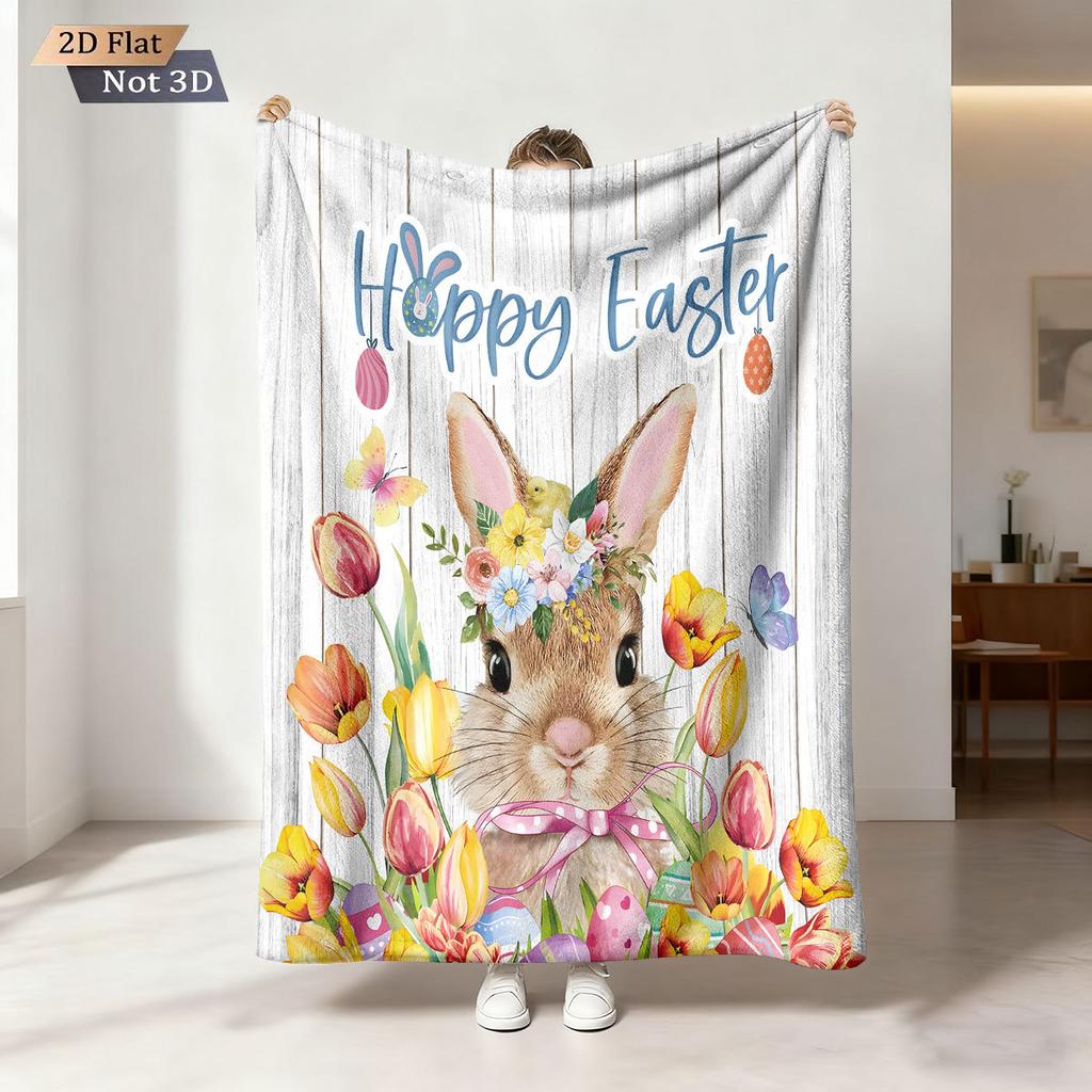 Easter Bunny Printed Cozy Fluffy Flannel Blanket for Home Living Sofa Chair Room Bedroom Decor for Family Birthday Gift