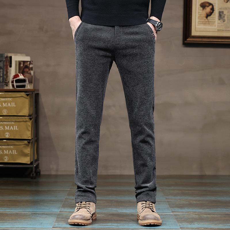 2024 Høst og vinter Nye plysj for menn tykke uformelle Chenille-bukser Slim Fit Straight Tube Trendy Yttertøybukser