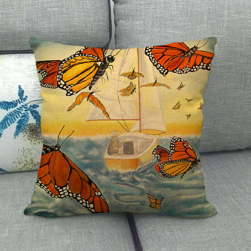 Colorful Butterfly Cartoon Insect Animal Digital Printing Short Plush Pillow Covers For Car Sofa Office Cushion Cover Home Goods