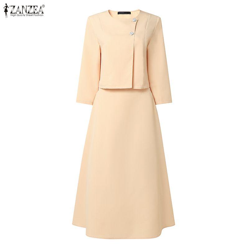 ZANZEA Tenues deux pièces pour femmes : chemisier à manches longues et jupes