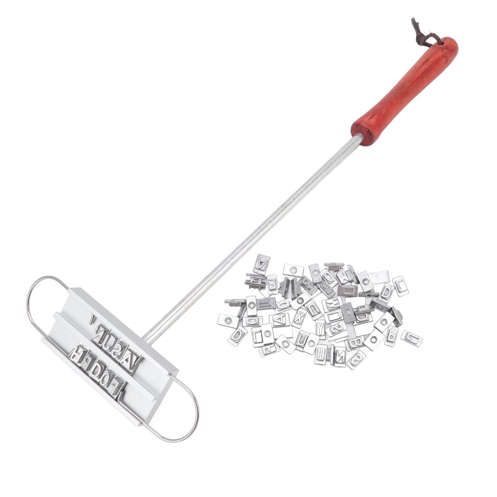 BBQ Branding Iron English Letters Stainless Steel Steak Branding Iron with Wooden Handle for Grillin