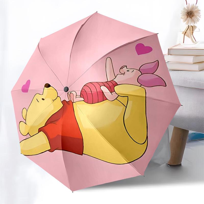 Winnie and Friends Themed Travel Umbrella-8 Ribs Automatic Opening and Closing, Portable Folding Design, Compact and Stylish Umbrella Suitab