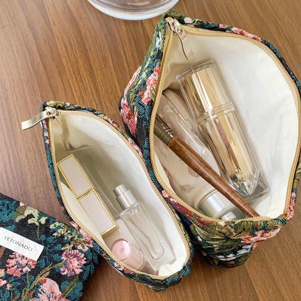 Polyester Leinwand Blume Clutch Tasche Große Kapazität Blumenmuster Kosmetiktasche Tragbar Reißverschluss Make-up Tasche