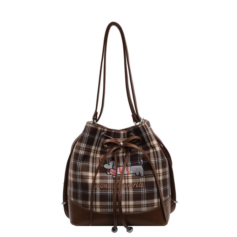 Plaid Dachshund Dog Bag Women's New Backpack Casual Large-capacity Bag
