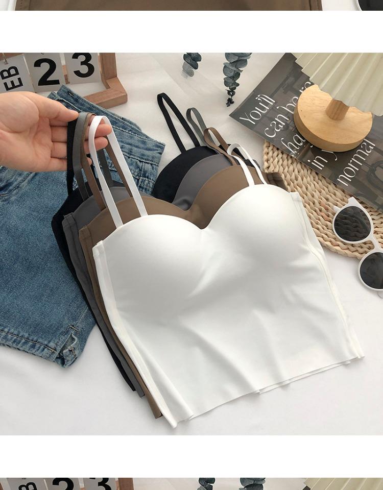 Elegant Ice Silk Camisole with Chest Pads – Sleek and Sexy Back Short Tank Top