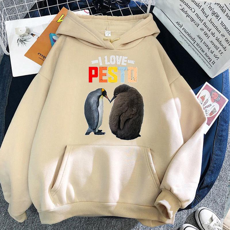 Funny I Love Pesto Penguin Hoodie Kawaii Anime Graphic Pullovers Men Women'S Harajuku Short Sleeves Aesthetic Sweatshirts Korea