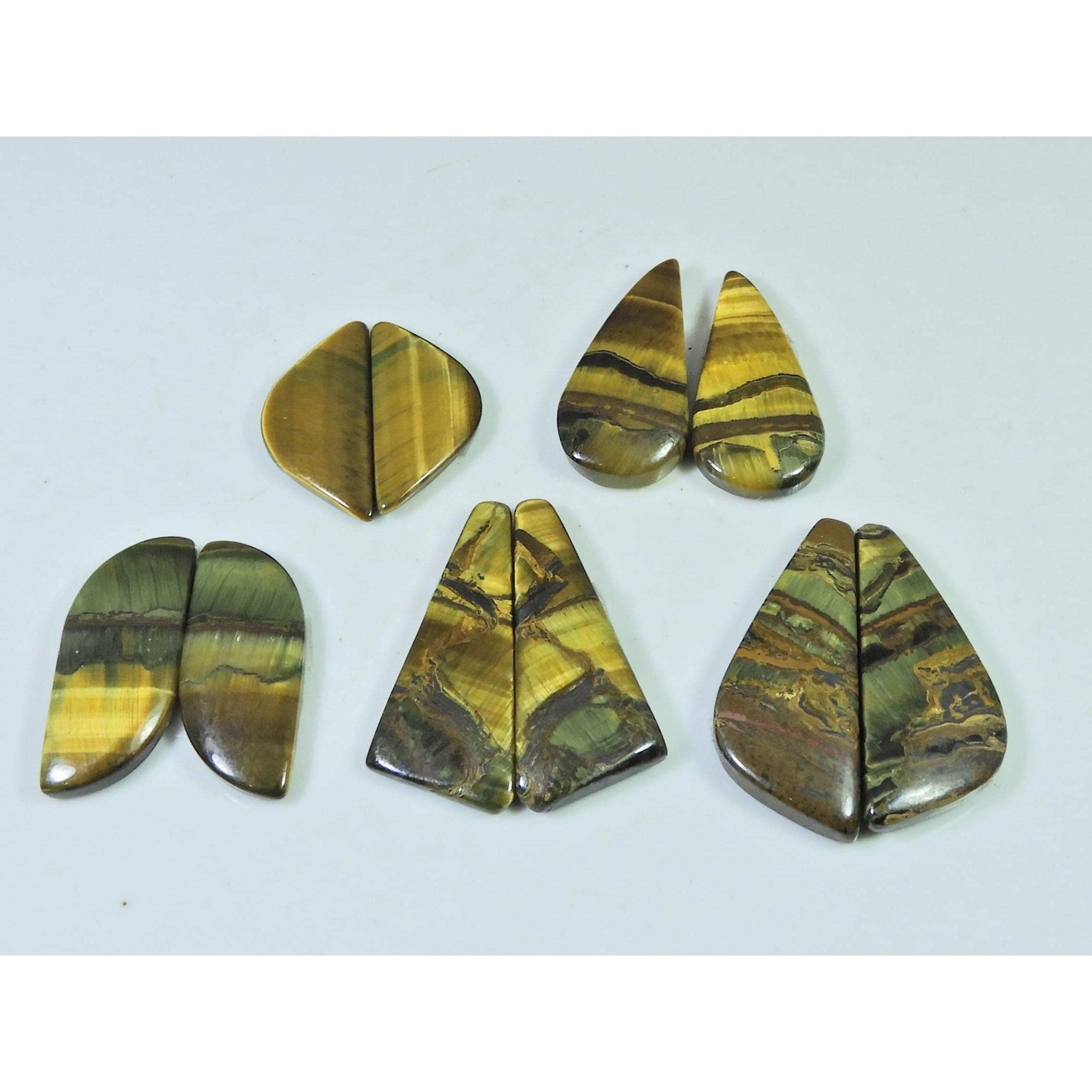 23-30 MM Natural Tiger Eye Matched Pair Fancy Loose Gemstone 5 Pair Lot C-989
