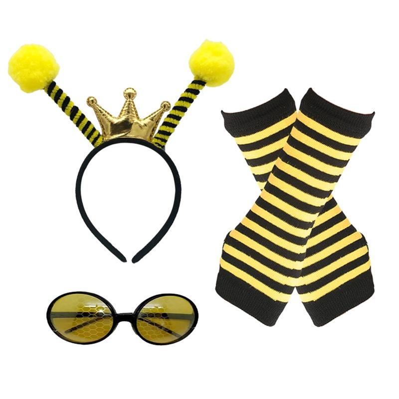 Bee Costume Set Bee Ear Headband Tutu Skirt Sleeve Sunglass Strip Sock for Kids Adult Halloween Christmas Animal Cosplay