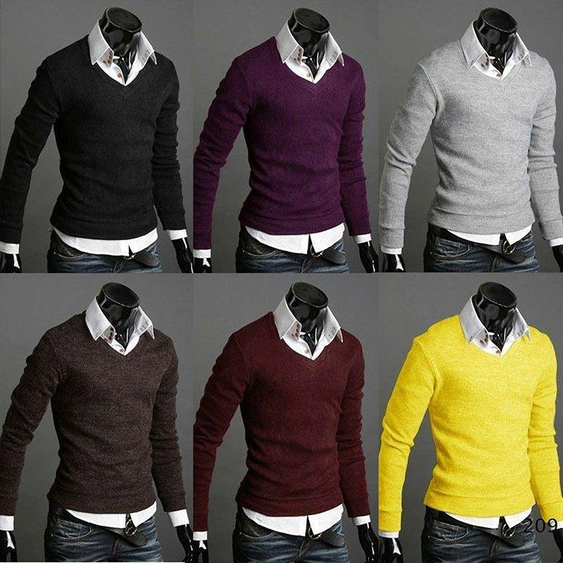 Stylish Men's Long Sleeve V-neck Knitted Cardigan Pullover Warmer Jumper Sweater Shirt Top For Casual Wear