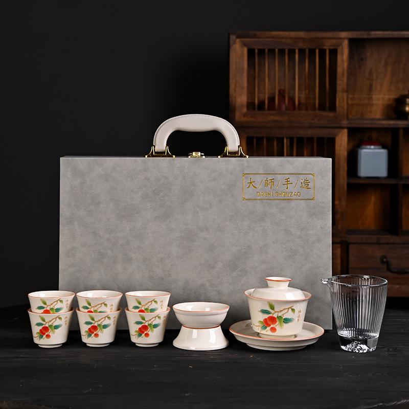 Plant ash Kung Fu tea set, a complete set of gift sets, gift box sets, teacup ceramics.
