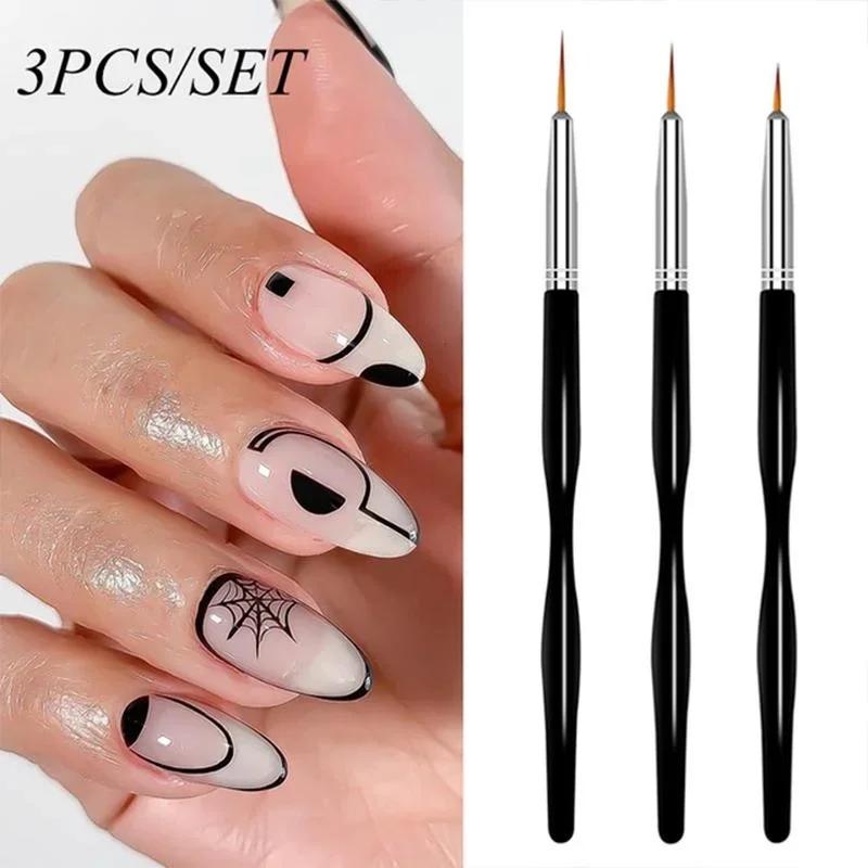 3Pcs/Set Stripe Nail Art Liner Brush Set Tips Ultra-thin Line Drawing Pen Gel Painting Brushes Manicure Tools