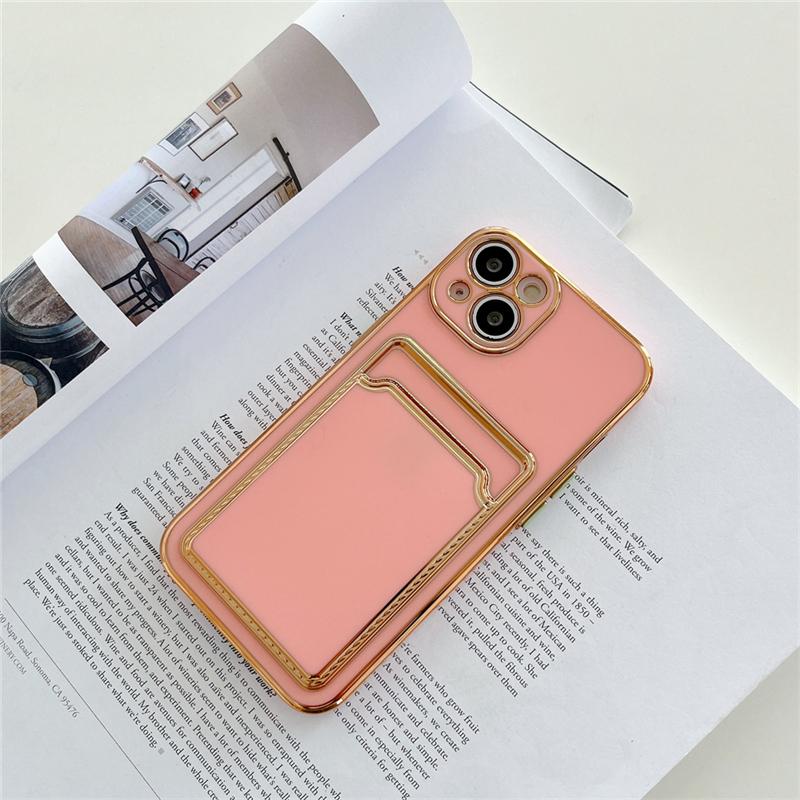Luxus Goldbeschichtung Kartenfach Handyhülle für iPhone 13 12 11 Pro Max XR XS Max X 7 8 Plus Brieftasche Weiche Silikon Stoßfeste Hülle