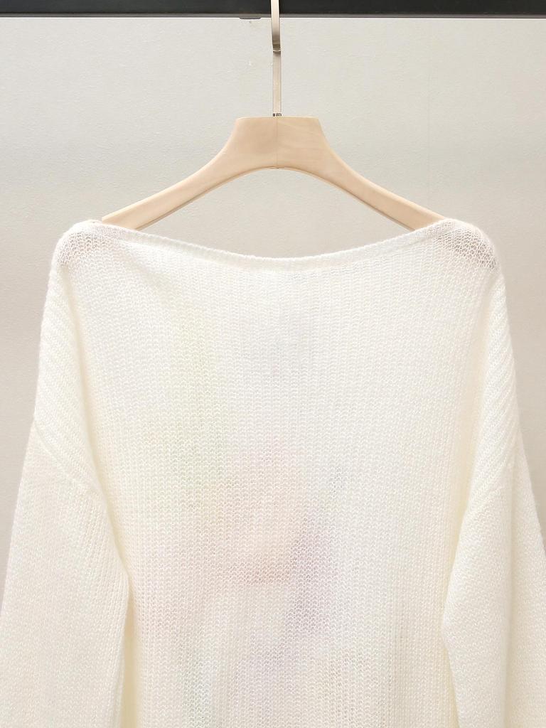 High-End Women's French Style One-Shoulder Embroidered Knit Sweater - Autumn Collection