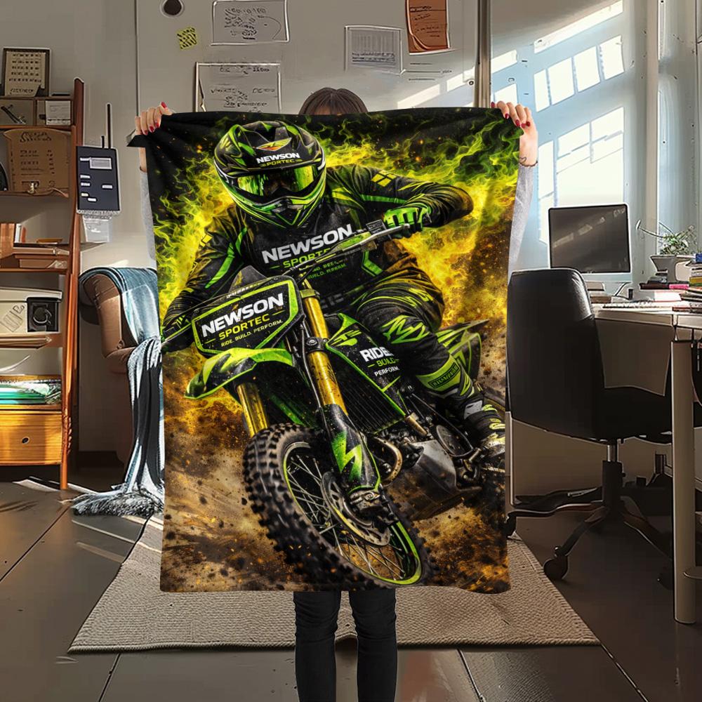 1Pc Motor trail op Print Flannel Blanket High Quality Warm Comfortable Cover for All Seasons Perfect for Gifts Home Decor