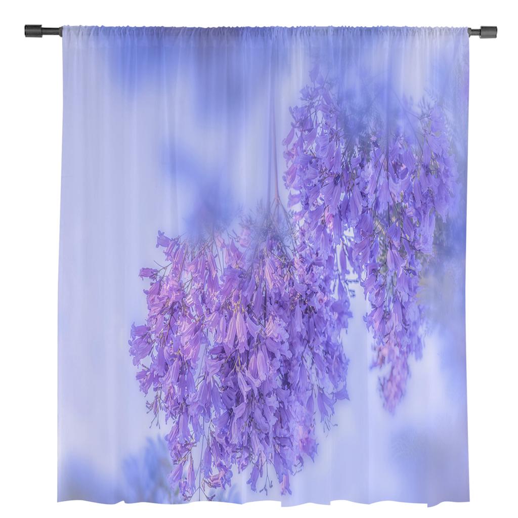 Lila Blume Fensterdekoration Tüll Moderne Transparente Vorhänge für Küche Wohnzimmer Schlafzimmer Vorhänge Dekoration