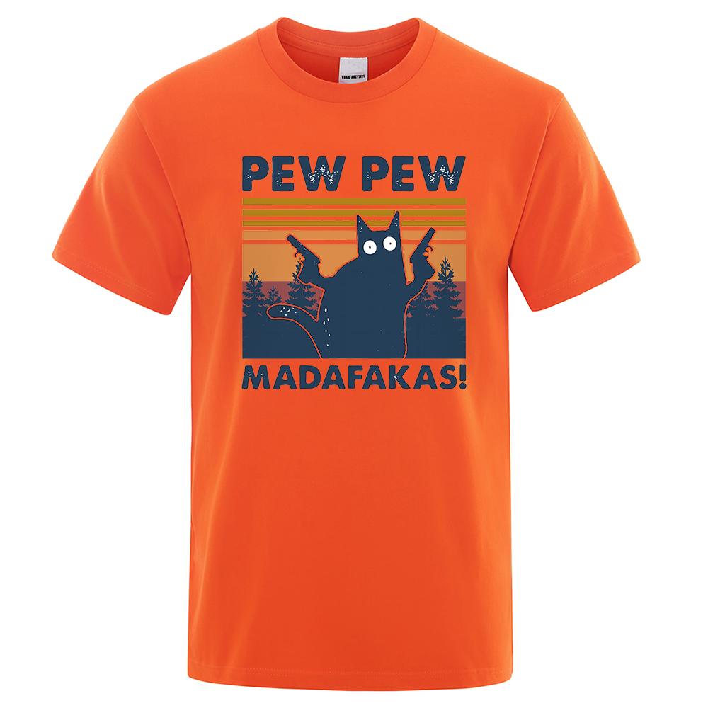 Pew Pew Madafakas Funny Street Cartoons Printed Male Tee Clothes Summer Cotton T Shirt O-Neck Hip Hop Men T-Shirt Oversized Tees