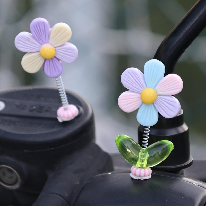 Rainbow Flower Car Ornaments Dashboard Rearview Mirror Shake Head Little Yellow Chicken Colorful Flower Decorative Accessories