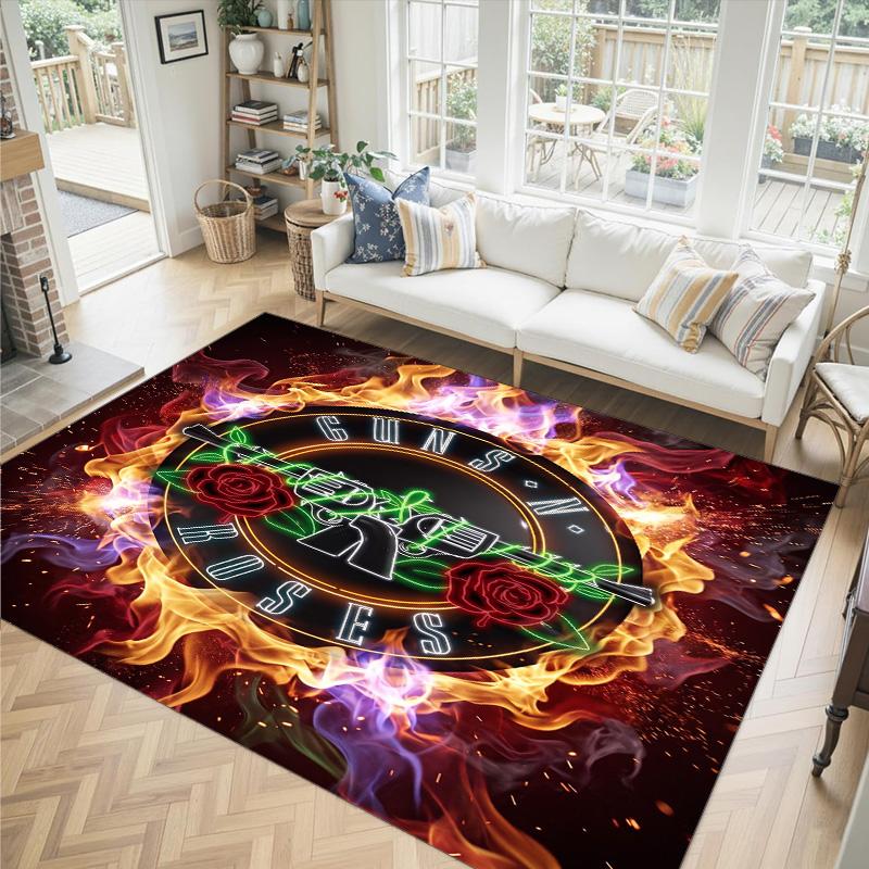 Guns N’ Roses Design Crystal Velvet Carpet Cozy Non?Slip Printed Rug For Bedroom Living Room Entrance
