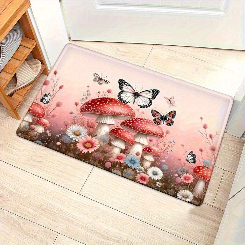 

Thick Plush Door Mat- Non-slip, Water Absorbent, Washable Mat with Mushroom and Butterfly Design, Suitable for Living Room, Bedr 40x60cm