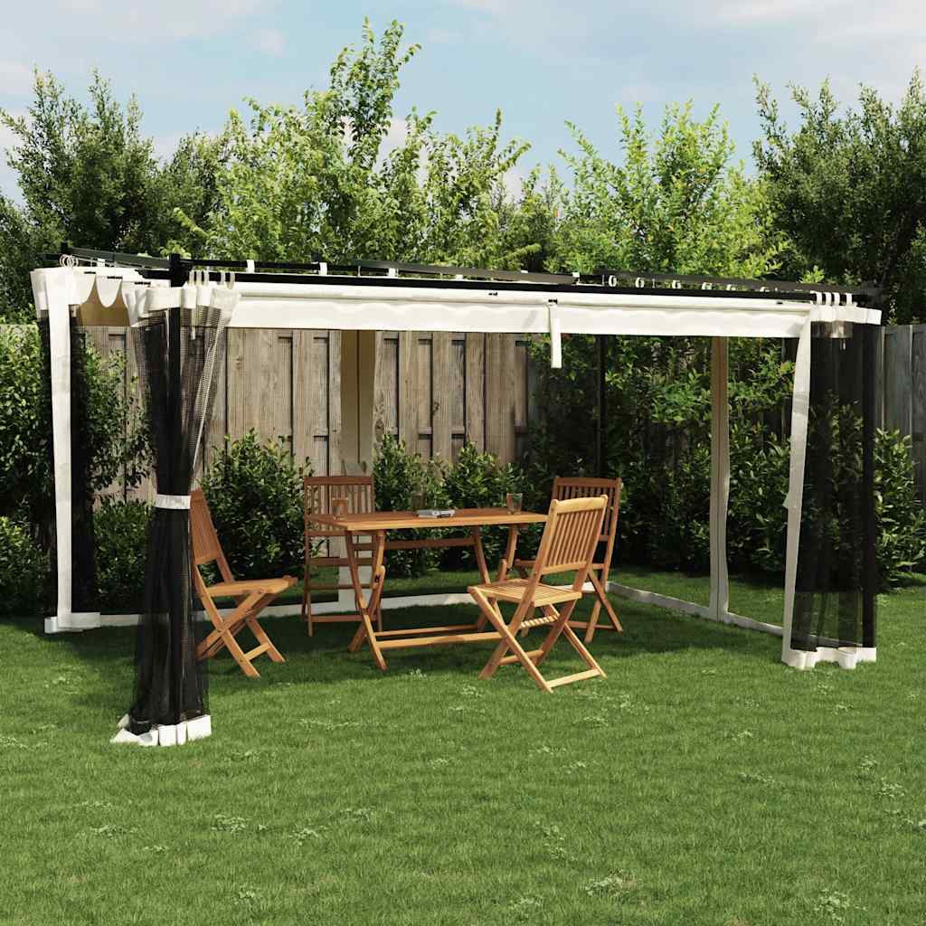 Vidaxl Pavillon mit Netzwänden, Cremefarben, 4 x 3 m, Stahl