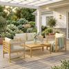 Garden Furniture Set Wood Seating Group for 4 People with 2-Seater Sofa 2 Armchairs Table Rope Weave Slat Design Washable Cushions
