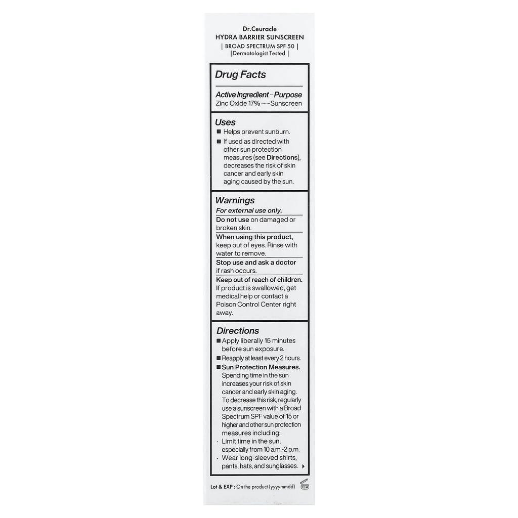 DR. Ceuracle, Hydra Barrier Sonnenschutz, LSF 50, 50ml (1,69 fl oz)